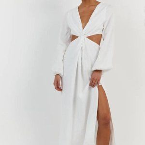 DISSH Tina White Linen Twist Midi Dress